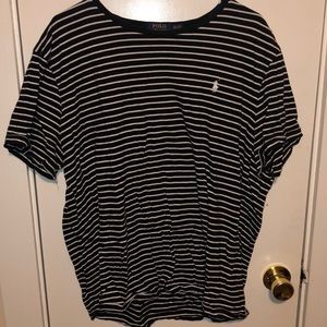 A black and white striped polo shirt
